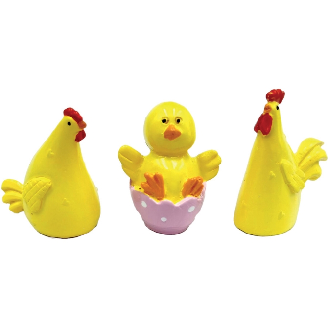 3 Stecchini Decorativi Galline / Pulcini (3, 7 cm) - Plastica 