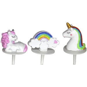 3 Stecchini Decorativi Unicorno (3 cm) - Plastica