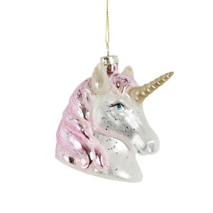 Addobbo Natalizio Testa di Unicorno Rosa (11 cm) - Vetro