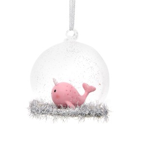 Palla di vetro da appendere Narvalo Rosa (8 cm)