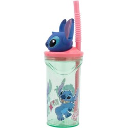 Bicchiere di plastica da 360 ml con cannuccia e figura 3D - Stitch. n2