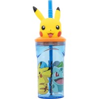 Bicchiere di plastica da 360 ml con cannuccia e personaggio 3D - Pokémon