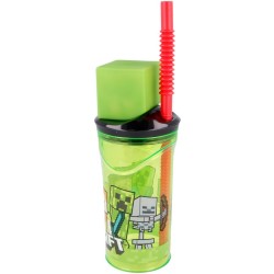 Bicchiere di plastica da 360 ml con cannuccia e personaggio 3D - Minecraft. n1