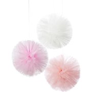 3 decorazioni pompon tulle Love Pink (25 cm)
