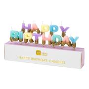 Candeline Happy Birthday - Colori pastello e glitter (6 cm)