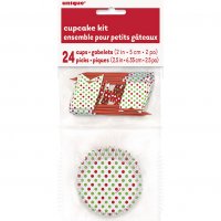 Kit 24 Pirottini e decorazioni per cupcake a pois rossi/verdi