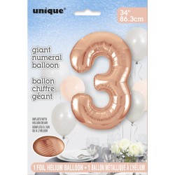 Palloncino gigante Numero 3 Rose Gold (86 cm). n1