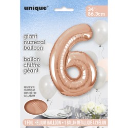 Palloncino gigante Numero 6 Rose Gold (86 cm). n1