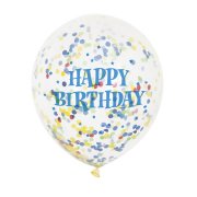 6 Palloncini Happy Birthday e coriandoli multicolori