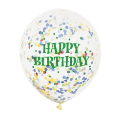 6 Palloncini Happy Birthday e coriandoli multicolori. n1