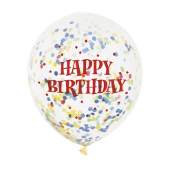 6 Palloncini Happy Birthday e coriandoli multicolori. n3