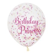 6 Palloncini Birthday Principessa e coriandoli Rosa/Oro