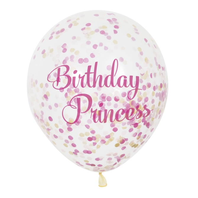 6 Palloncini Birthday Principessa e coriandoli Rosa / Oro 