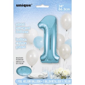 Palloncino Numero 1 Blu Cielo metallizzato (86 cm)