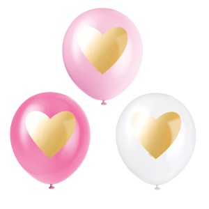 6 Palloncini Cuore Oro - Rosa/Bianco