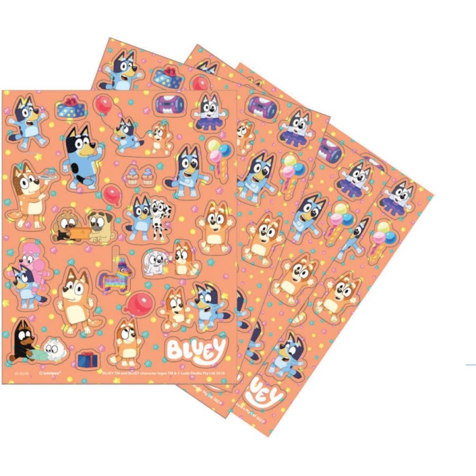 4 fogli di adesivi Bluey Hooray 