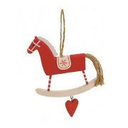 Addobbo di Natale Cavallo a Dondolo Rosso Granato Grande (12 cm) - Legno