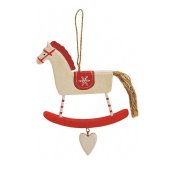 Addobbo di Natale Cavallo a Dondolo Bianco Grande (12 cm) - Legno