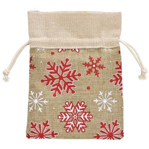 1 Sacchetto regalo Beige con fiocchi di neve - 18 cm