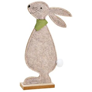 Coniglio in Feltro su base in legno - Beige 23 cm