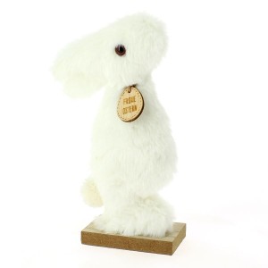 Coniglio di peluche su base di legno - Bianco 20 cm