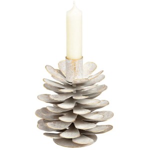 Portacandele a forma di pigna in metallo bianco - 13 cm