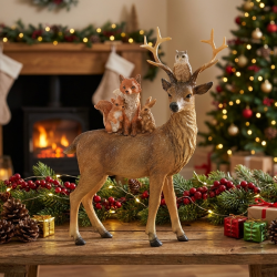 Decorazione - Cervi e amici in poliuretano - Marrone con glitter. n�1