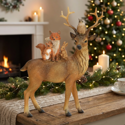 Decorazione - Cervi e amici in poliuretano - Marrone con glitter. n�2