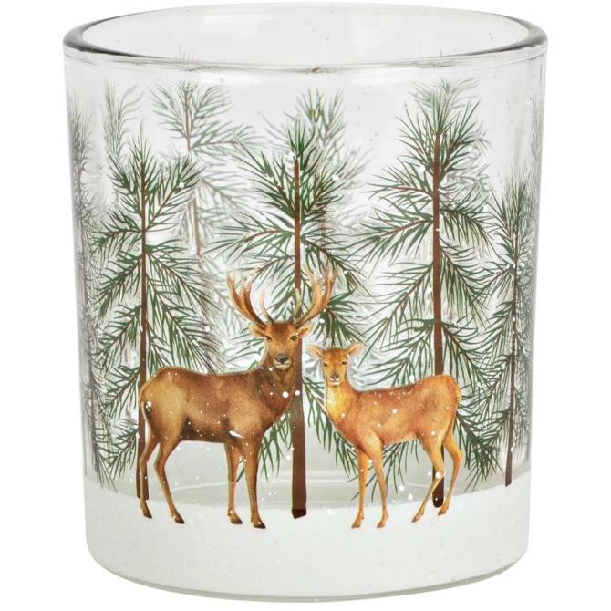 Portacandele in vetro a forma di cervo natalizio 