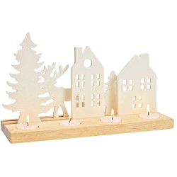 Composizione dell Avvento bianca - Casa,  abete e cervo in porcellana e legno. n1