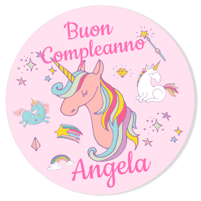 Fotocroc rotonda da personalizzare - Arcobaleno Unicorno rosa 