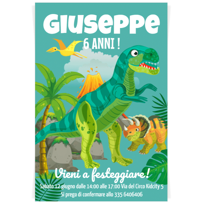 Invito da personalizzare - Dino T-Rex Verde 