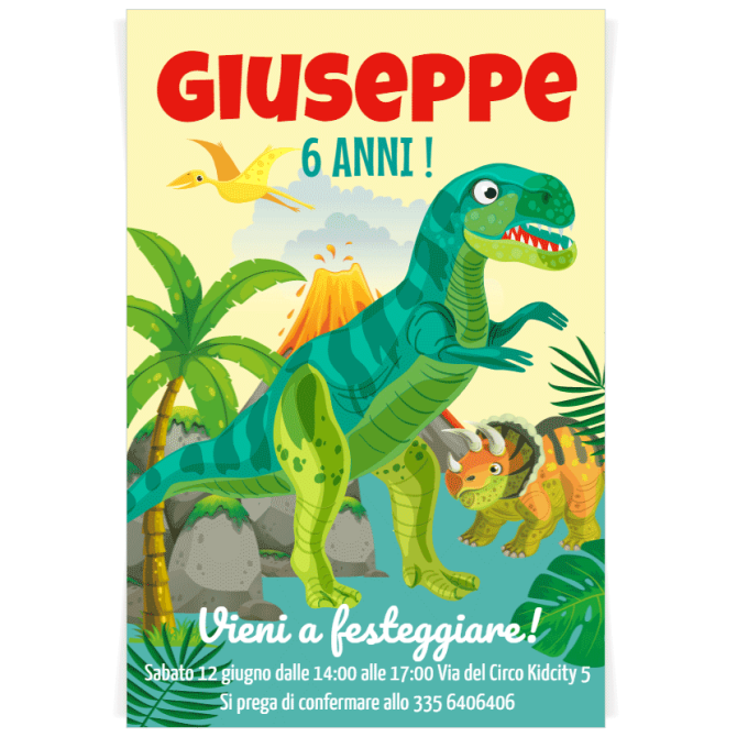 Invito da personalizzare - Dino T-Rex Giallo 