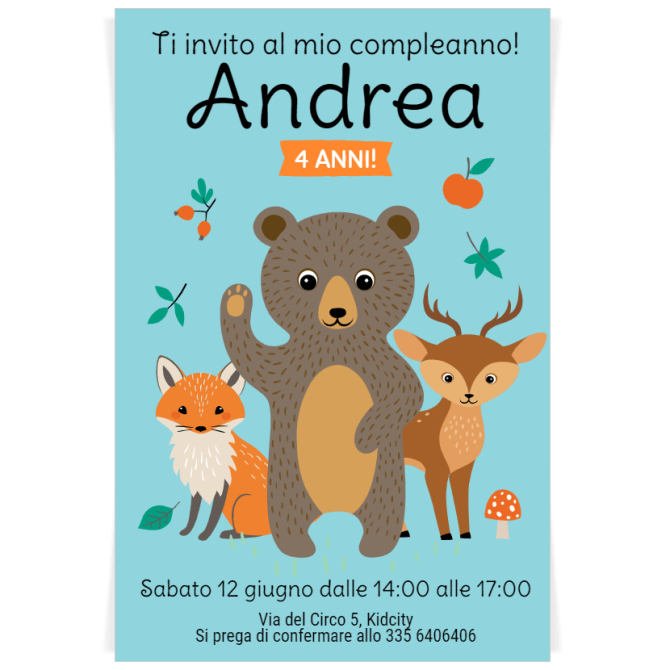 Invito da personalizzare - Animali della Foresta blu 