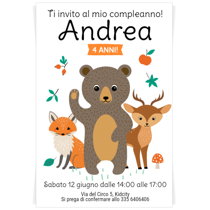 Invito da personalizzare - Animali della Foresta bianco 