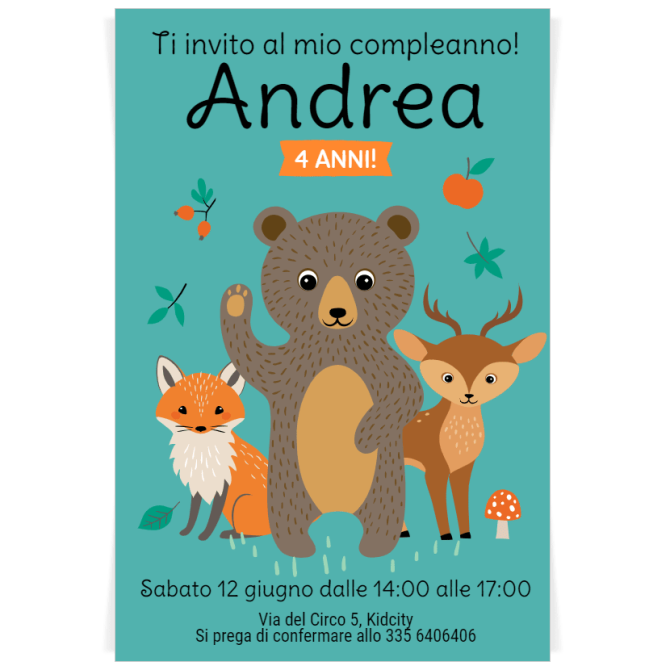 Invito da personalizzare - Animali della Foresta verde 