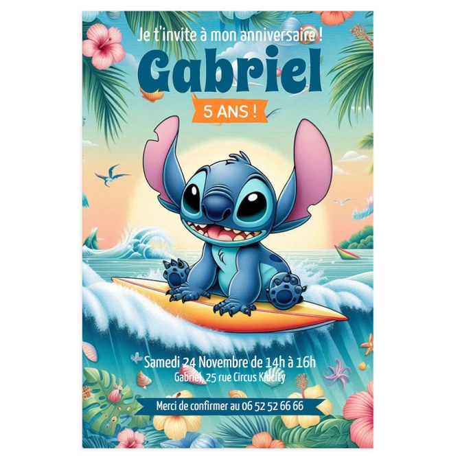 Invito personalizzabile - Stitch Hawaii 